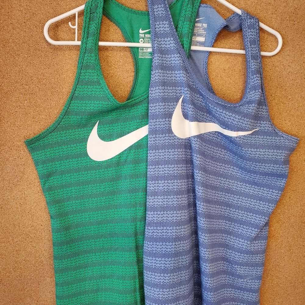 Nike women's M dri fit athletic cut racer back tank (2) 1 green 1 blue